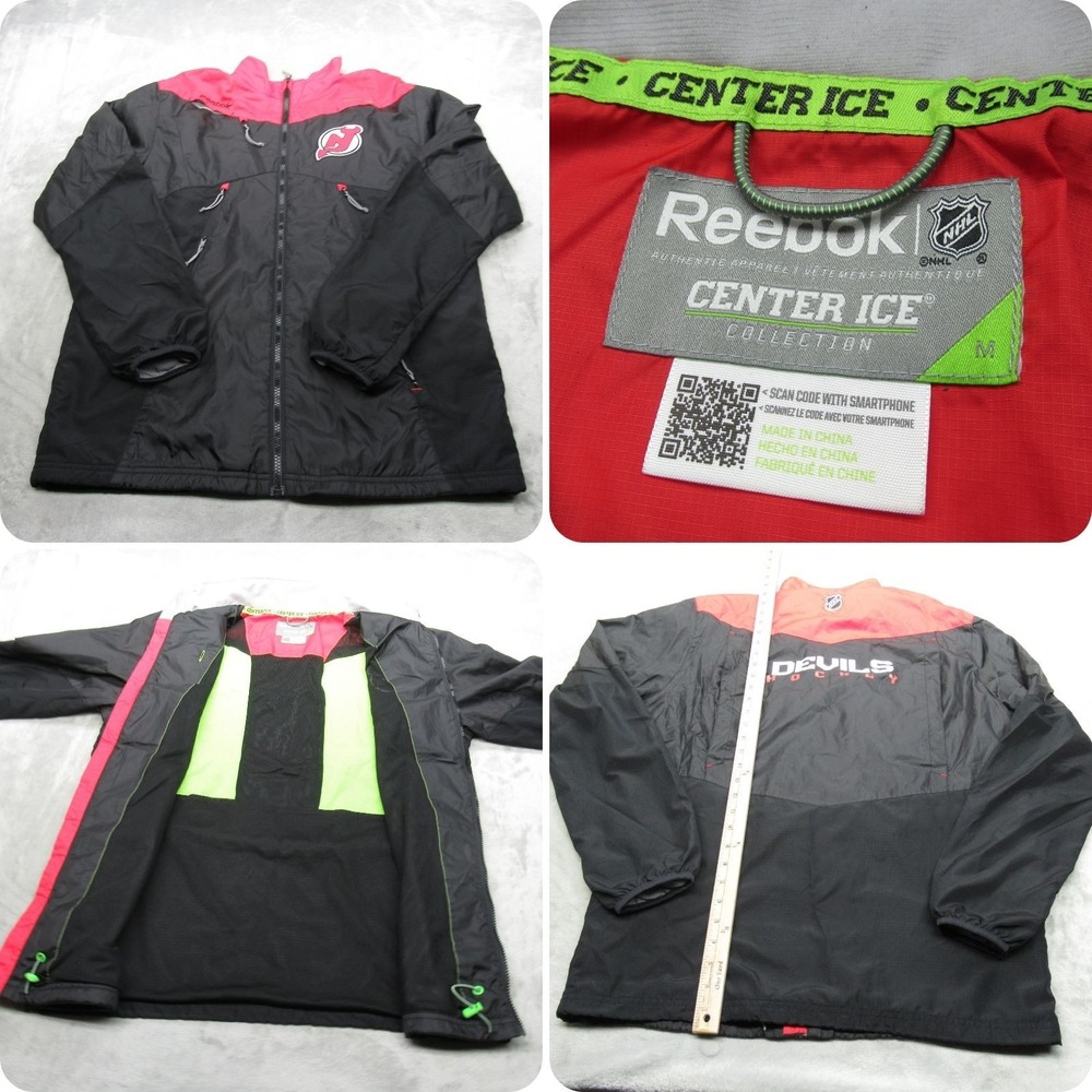 New Jersey Devils Jacket Mens Medium Reebok NHL Black Kineticfit Windbreaker